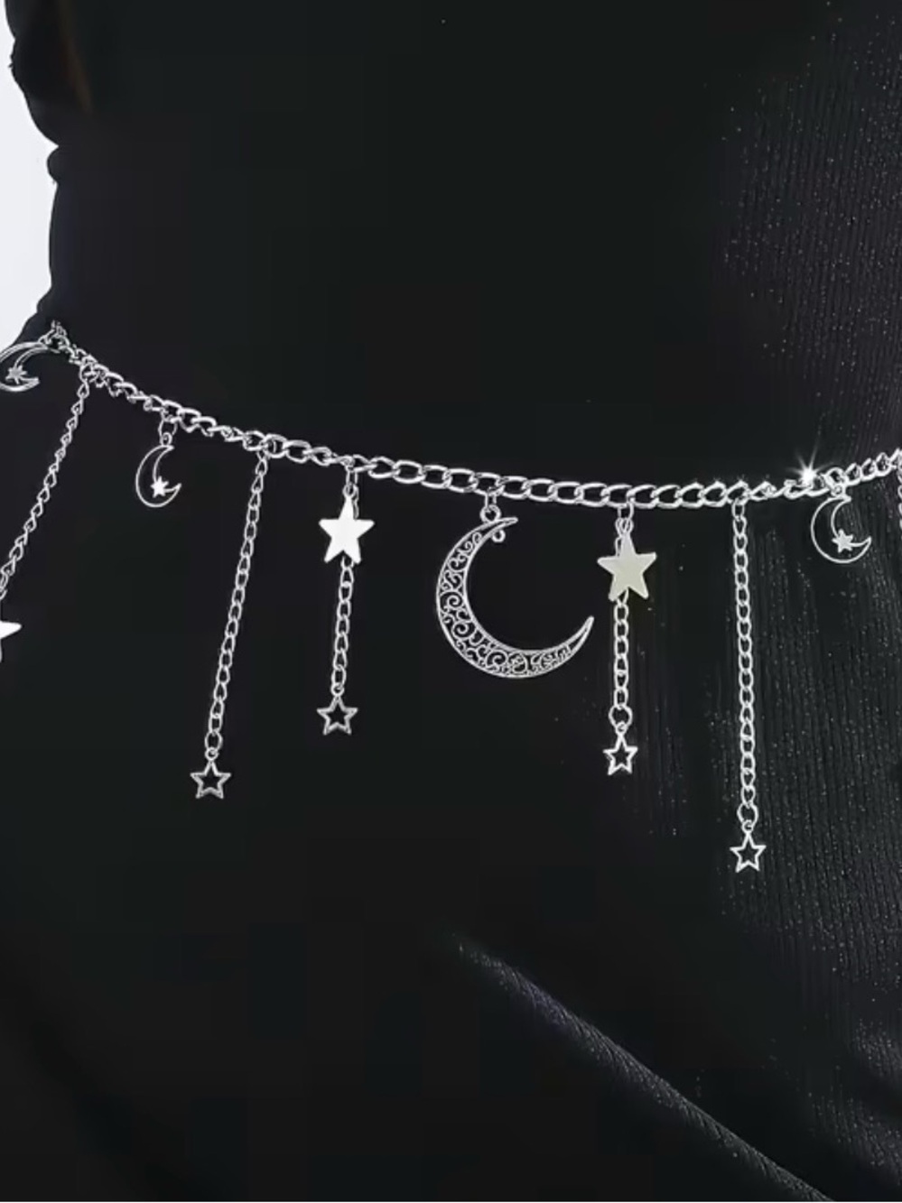 Silver Moon & Star Charm Chain Belt